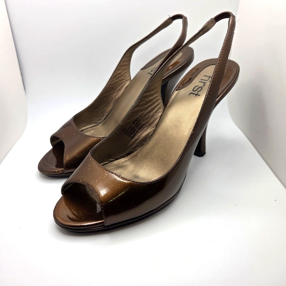 Brown Slingback Peep-Toe Heels